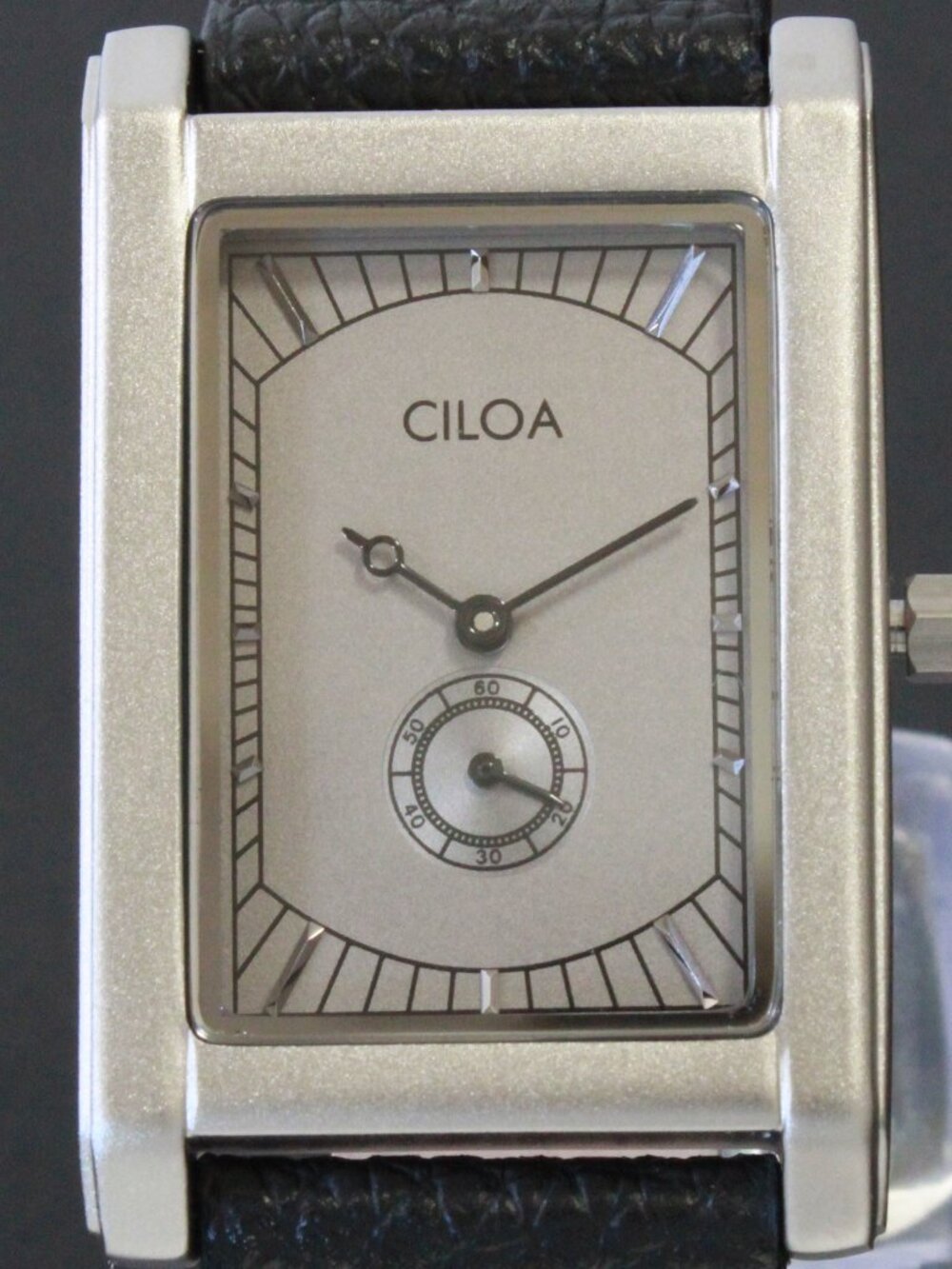 Men's Quartz Tank Style Watch Small Seconds Sub Dial Black Leather 28mm X 43mm - Picture 6 of 13